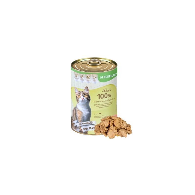 Lyra Pet Lecker.Pet Leo's 100 % Hühnermuskelfleisch Katzenfutter Nassfutter 12x400 g