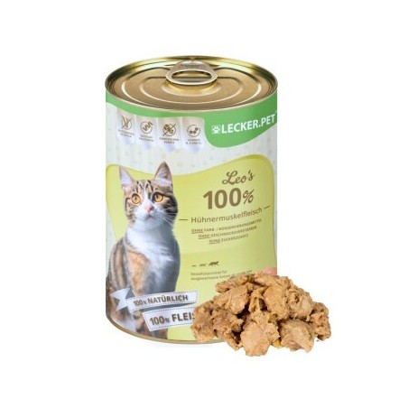 Lyra Pet Lecker.Pet Leo's 100 % Hühnermuskelfleisch Katzenfutter Nassfutter 12x400 g