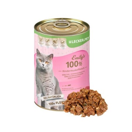 Lyra Pet Lecker.Pet Emily's 100 % Rindermuskelfleisch Katzenfutter Nassfutter 18x400 g