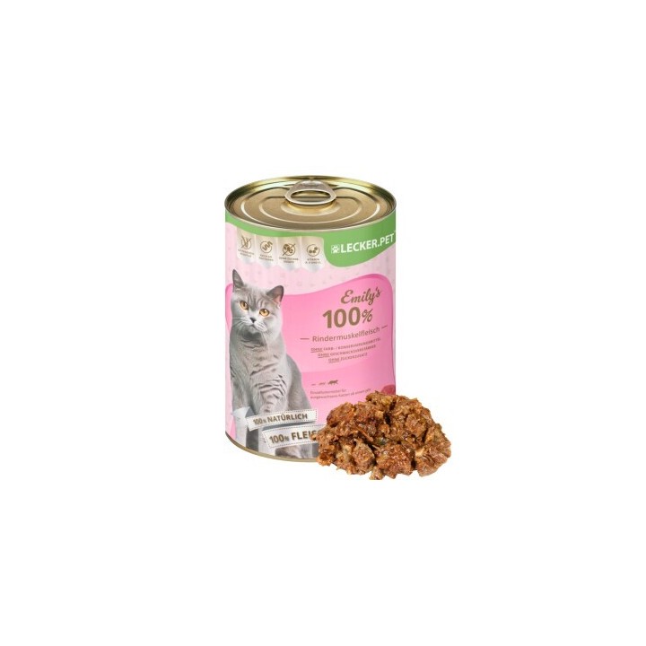 Lyra Pet Lecker.Pet Emily's 100 % Rindermuskelfleisch Katzenfutter Nassfutter 18x400 g