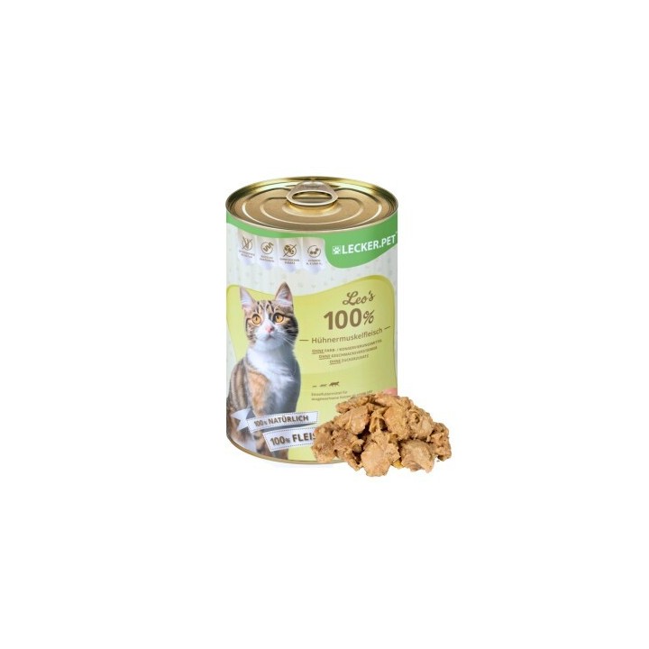 Lyra Pet Lecker.Pet Leo's 100 % Hühnermuskelfleisch Katzenfutter Nassfutter 18x400 g