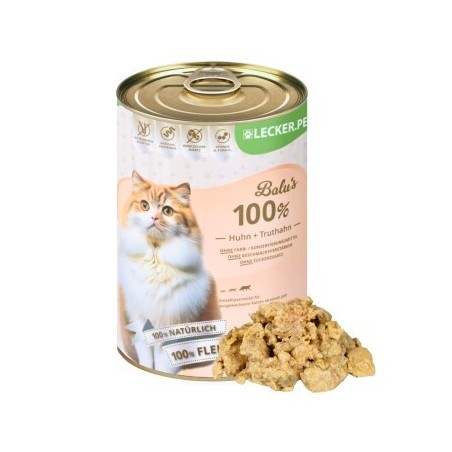 Lyra Pet Lecker.Pet Balu's 100 % Huhn und Truthahn Katzenfutter Nassfutter 18x400 g