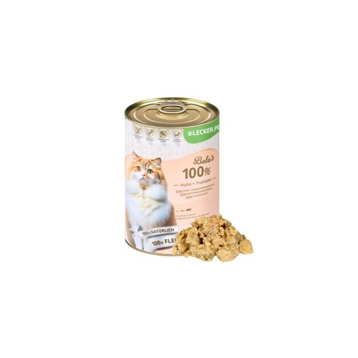 Lyra Pet Lecker.Pet Balu's 100 % Huhn und Truthahn Katzenfutter Nassfutter 18x400 g