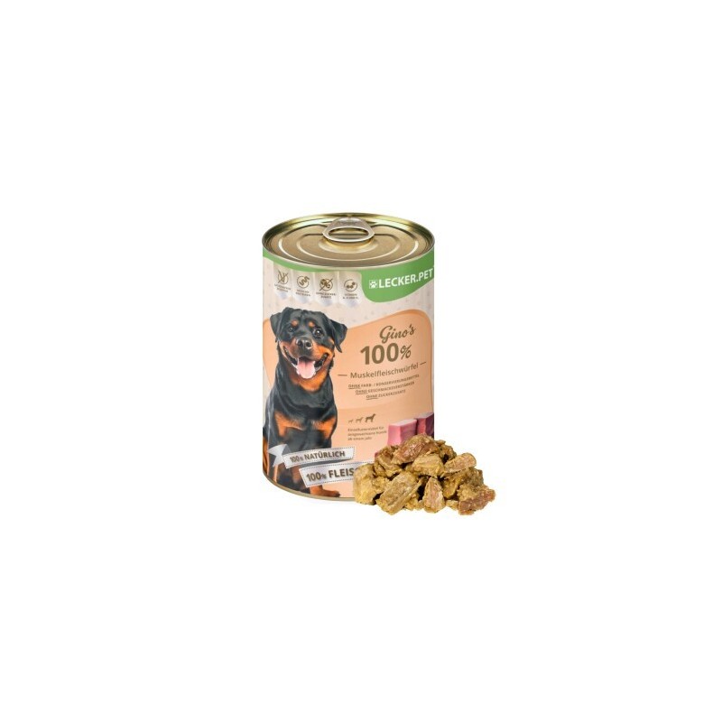 Lyra Pet Lecker.Pet Gino's 100 % Muskelfleischwürfel Rind & Schwein Hundefutter Nassfutter 18x400 g