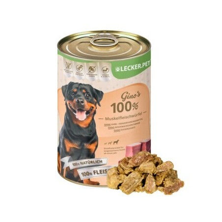 Lyra Pet Lecker.Pet Gino's 100 % Muskelfleischwürfel Rind & Schwein Hundefutter Nassfutter 18x400 g