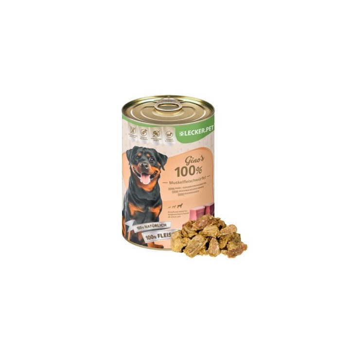 Lyra Pet Lecker.Pet Gino's 100 % Muskelfleischwürfel Rind & Schwein Hundefutter Nassfutter 18x400 g