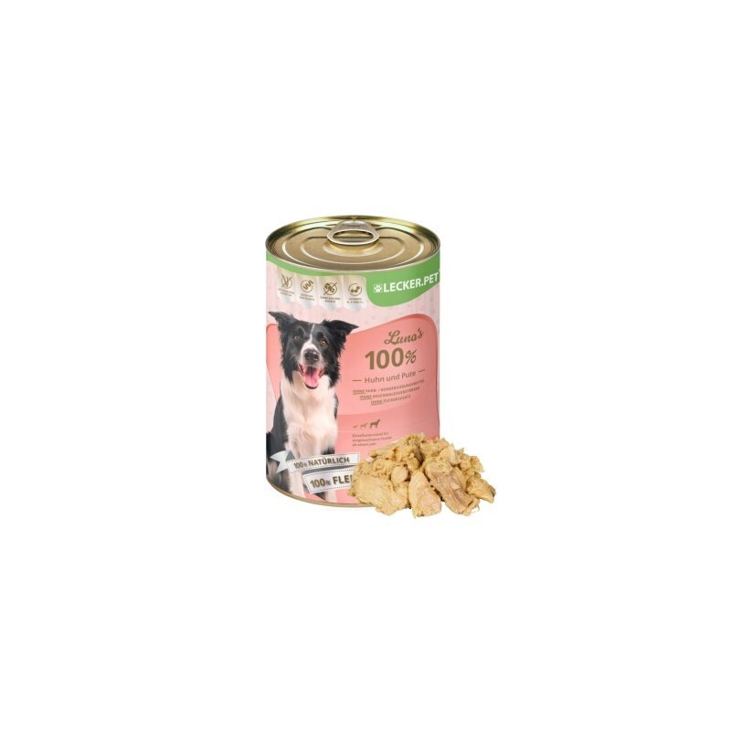 Lyra Pet Lecker.Pet Luna's 100 % Huhn und Pute Hundefutter Nassfutter 18x400 g