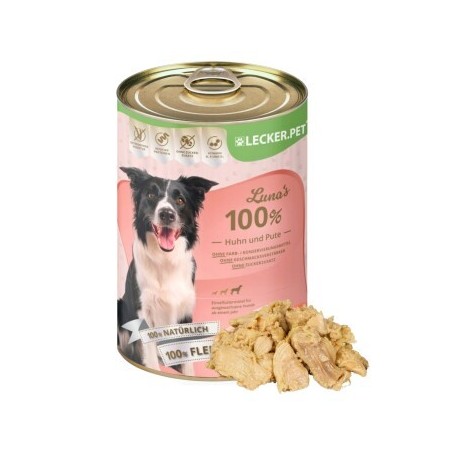 Lyra Pet Lecker.Pet Luna's 100 % Huhn und Pute Hundefutter Nassfutter 18x400 g