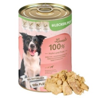 Lyra Pet Lecker.Pet Luna's 100 % Huhn und Pute Hundefutter Nassfutter 24x400 g