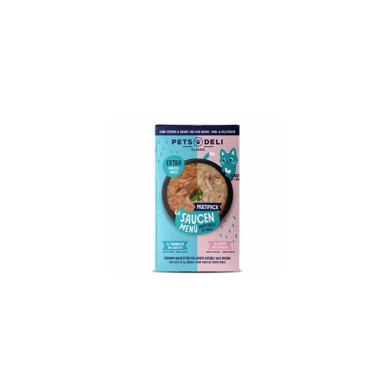Pets Deli Nassfutter Katze Adult Saucen Menü Multipack Lachs, Thunfisch 6x70g