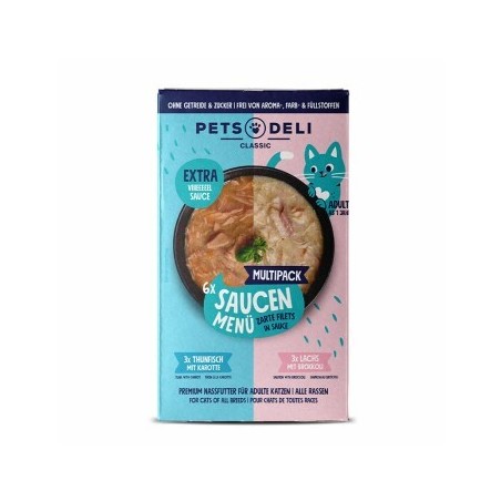 Pets Deli Nassfutter Katze Adult Saucen Menü Multipack Lachs, Thunfisch 6x70g