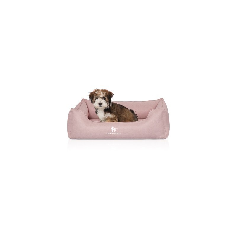Knuffelwuff Orthopädisches Hundebett Luisa aus Velours mit feinem Handwebcharakter Sunshine Edition hellrosa M-L