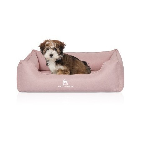 Knuffelwuff Orthopädisches Hundebett Luisa aus Velours mit feinem Handwebcharakter Sunshine Edition hellrosa M-L