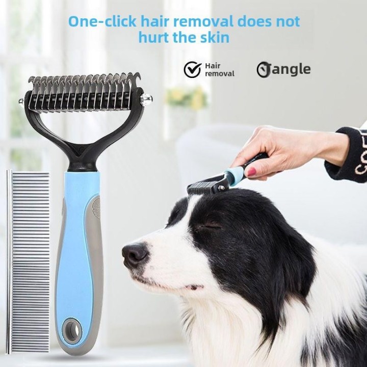 Doppelseitiger Entwirrungskamm für Haustiere – Massagekamm aus Edelstahl zur Entfernung von Katzen- und Hundehaaren Small bla