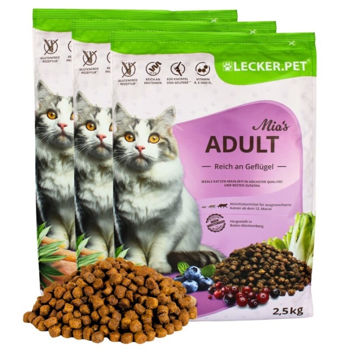 Lyra Pet Lecker.Pet® Mia's Adult Herzhaftes Geflügel Katzenfutter Trockenfutter Vollnahrung 7,5 kg