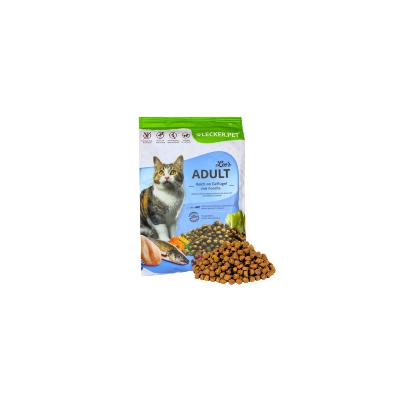 Lyra Pet Lecker.Pet Leo's Adult Geflügel & Forelle Katzenfutter Trockenfutter Vollnahrung 2,5 kg