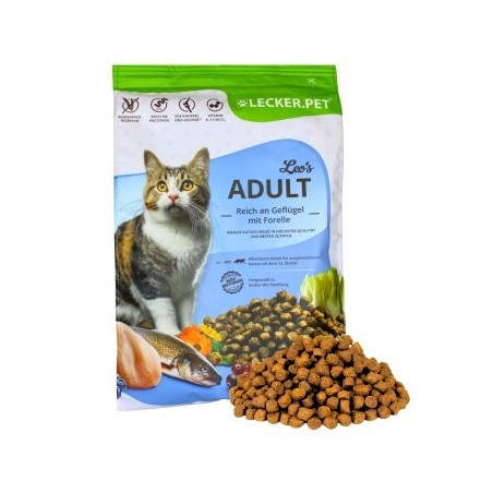 Lyra Pet Lecker.Pet Leo's Adult Geflügel & Forelle Katzenfutter Trockenfutter Vollnahrung 2,5 kg