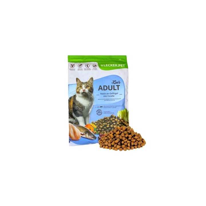 Lyra Pet Lecker.Pet Leo's Adult Geflügel & Forelle Katzenfutter Trockenfutter Vollnahrung 2,5 kg