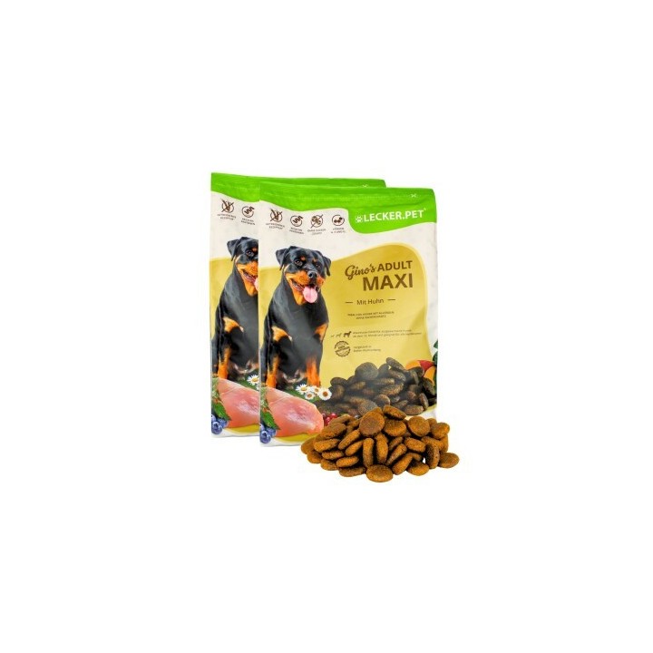 Lyra Pet Lecker.Pet Gino's Adult Maxi mit Huhn Hundefutter Trockenfutter Vollnahrung 8 kg