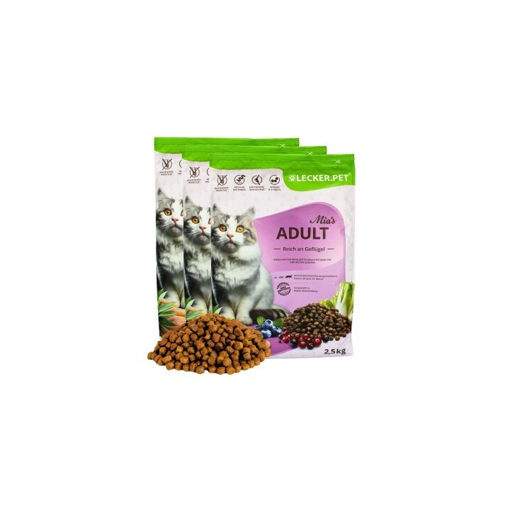 Lyra Pet Lecker.Pet® Mia's Adult Herzhaftes Geflügel Katzenfutter Trockenfutter Vollnahrung 7,5 kg
