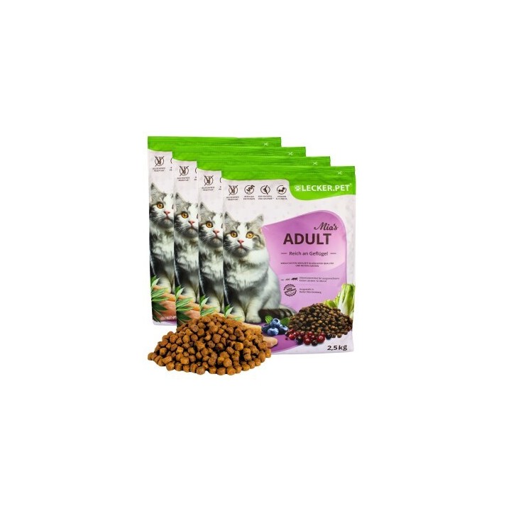 Lyra Pet Lecker.Pet® Mia's Adult Herzhaftes Geflügel Katzenfutter Trockenfutter Vollnahrung 10 kg