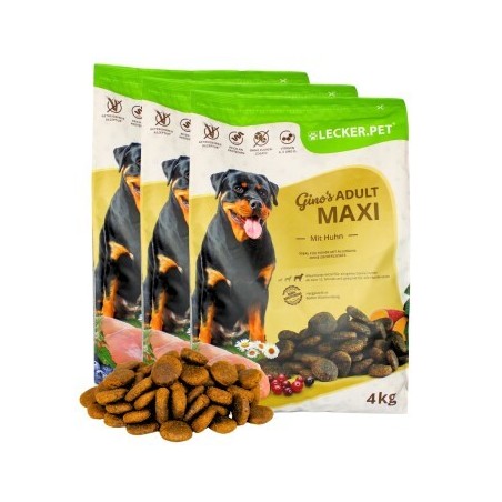 Lyra Pet Lecker.Pet Gino's Adult Maxi mit Huhn Hundefutter Trockenfutter Vollnahrung 12 kg