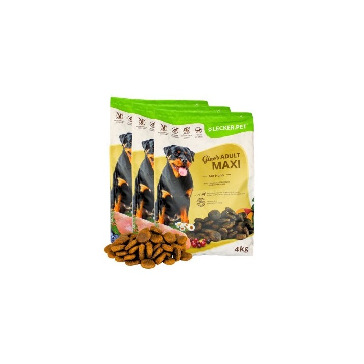 Lyra Pet Lecker.Pet Gino's Adult Maxi mit Huhn Hundefutter Trockenfutter Vollnahrung 12 kg