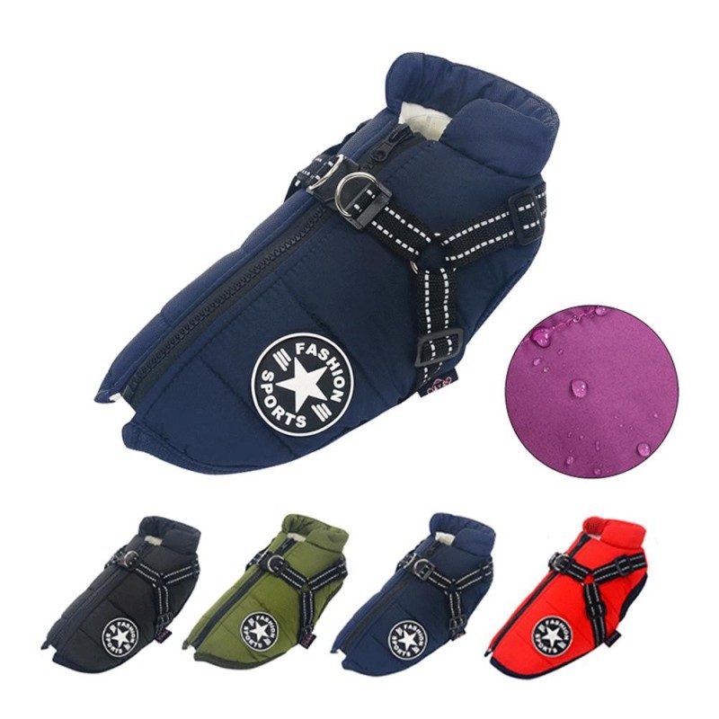 Winter-Hundekleidung für kleine Hunde, warme Fleece-Jacke für große Hunde, wasserdichter Haustiermantel mit Geschirr, Chihuah