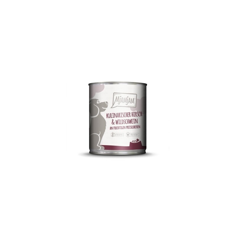 MjAMjAM Nassfutter Hund Adult kulinarischer Hirsch & Wildschwein an fruchtigen Preiselbeeren 6x800 g