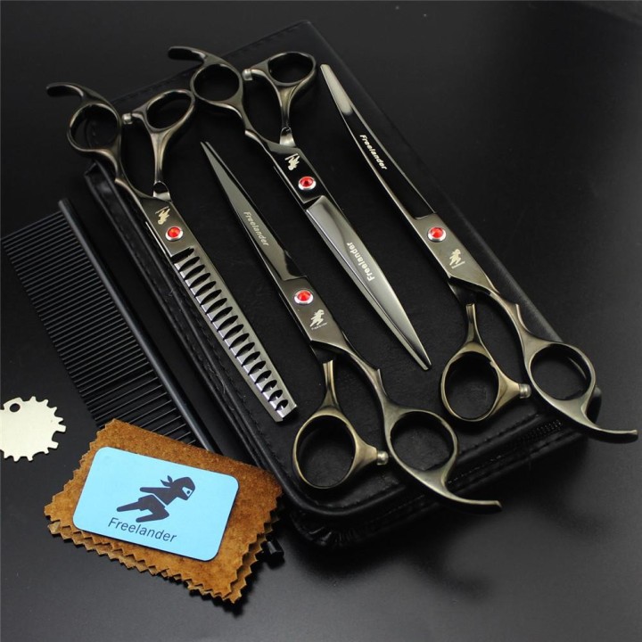 7-teiliges professionelles Haustier-Pflegescheren-Set, gebogene Schere, Hundeschere für den Außenbereich, 4-teiliges Set + Ka