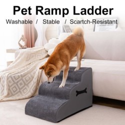 4-stufige Hundetreppe, rutschfeste Hundeleiter, Rampe für hohe Betten und Couch, Reißverschluss, abnehmbar, veränderbar dunke