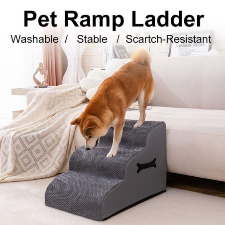4-stufige Hundetreppe, rutschfeste Hundeleiter, Rampe für hohe Betten und Couch, Reißverschluss, abnehmbar, veränderbar dunke