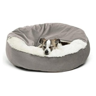 Kleines Hundebett, beruhigende Hundebetten und Katzenhöhlenbett mit Kapuzenbezug, flauschige Plüschkatzenbetten für den Innen