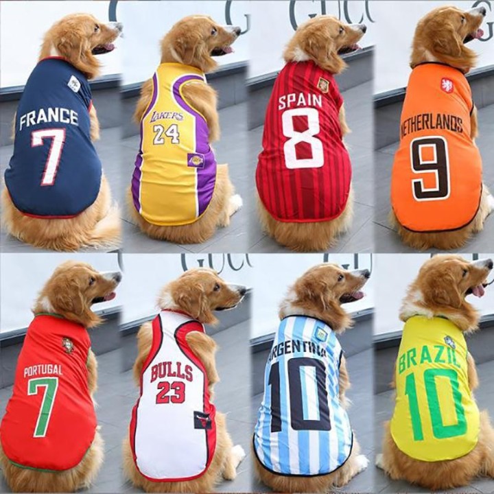 Haustier-Hundekatzen-Netzunterhemd-WM-Fußball-Basketball-Kleidung Jersey-Fußball-Weste-Kleid für große und kleine Hunde Golde