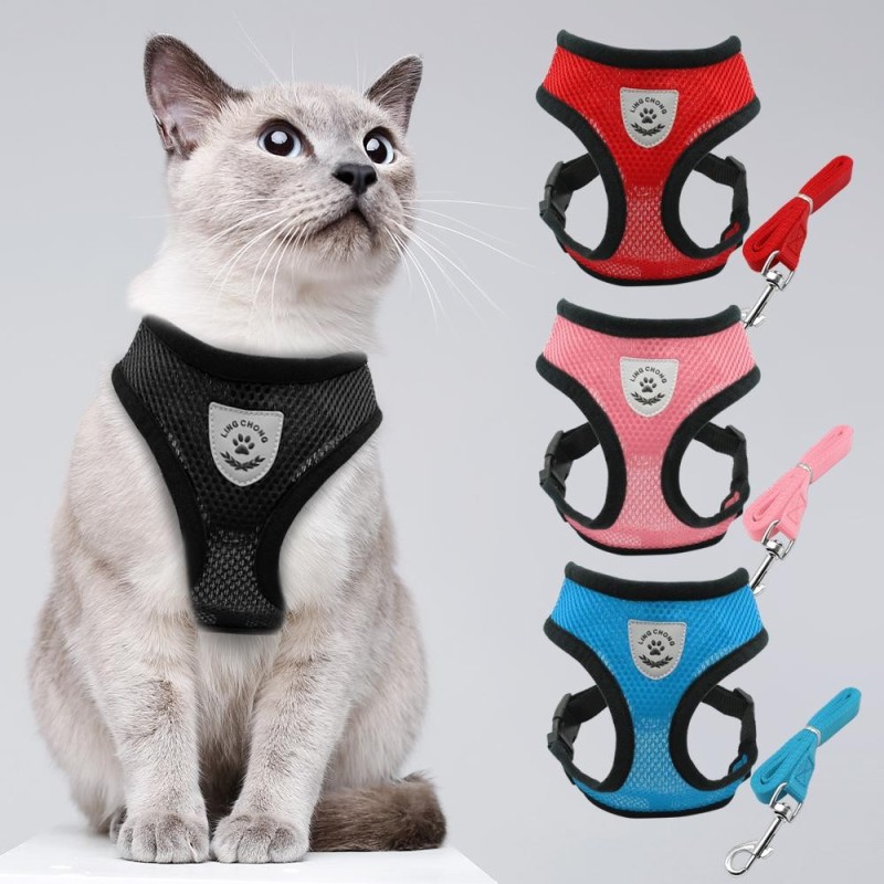 Katzengeschirr und Leine aus Netzstoff, atmungsaktiv, reflektierend, für Kätzchen und Katzen, Geschirre für kleine Hunde und