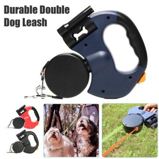 Einziehbare Hundeleine für 2 Hunde, verwicklungsfreies Hunde-Laufband mit Taschenlampe, doppelte Hunde-Trainingsleine für mit