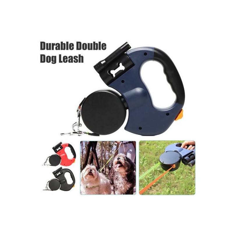 Einziehbare Hundeleine für 2 Hunde, verwicklungsfreies Hunde-Laufband mit Taschenlampe, doppelte Hunde-Trainingsleine für mit