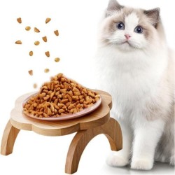 Keramik-Futternapf für Katzen in Blumenform mit erhöhtem Holzständer, Schutz der Halswirbelsäule, Futternapf für Welpen, Trin