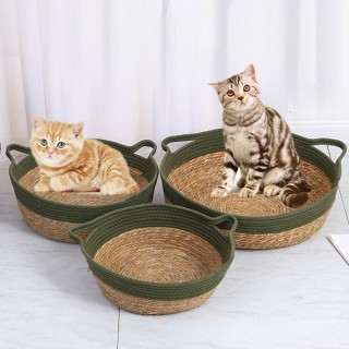 Cattail Weaving Haustierbett Sommer Cool Rattan Kennel Katzenstreu Kätzchen Kratzen Isomatte Haustier Haus Haustierbedarf S 3