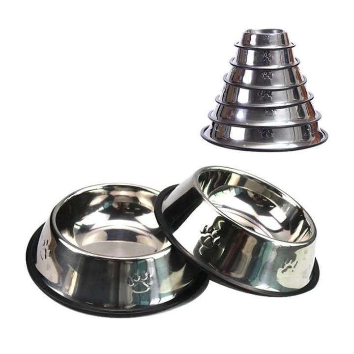 Hundenapf Anti-Umkippen-Katzenfutternapf aus Edelstahl Katzennapf Hundenapf Hundefutternapf Hundepfotenabdruck Einzelnapf Hei