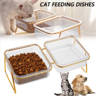 Doppelnapf für Haustiere, transparent, mit hohem Fuß, erhöhte Katzennäpfe, 15° geneigt, erhöhte Futternäpfe, stabiler erhöhte