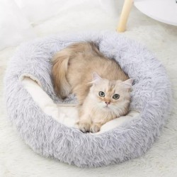 Katzenbetten Waschbare, weiche Haustierhütte für den Winter, verdickter, warmer Donut, rundes Haustier-Plüschnest, bequemes S