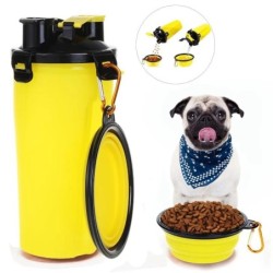Tragbare 2-in-1-Faltwasserflasche für Haustiere, Futterbehälter mit faltbarem Futternapf aus Silikon für Outdoor-Reisen mit F
