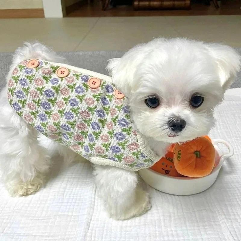 Herbst Winter Welpen Hund Weste Gestrickte Kleine Blume Weste Kleine Hund Warme Pullover Ins Wind Katze Zwei-legged Haustier