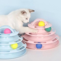 Qsezeny 4 Ebenen Haustier-Katzenspielzeug, Trainings-Vergnügungsplatte, Kätzchen-Turm, verfolgt Disc, Katzen-Intelligenz-Verg