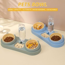 Futternapf für Katzen, automatischer Futternapf für Hunde mit Wasserbrunnen, Doppelnapf, Trinknapf, erhöhter Ständer, Futtern