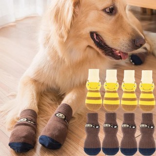 4 Stück rutschfeste Hundesocken, warmer Pfotenschutz, rutschfeste Stiefelchen für große Hunde, für rutschige Hartholzböden, F