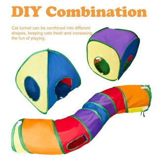 Katzentunnel und Würfel-Kombination für Hauskatzen mit Spielball, zusammenklappbar, interaktives Guckloch für Katzen bunt