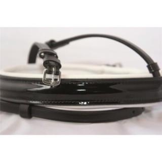 Hans Melzer Horse Equipment Hans Melzer Reithalfter breit LACK englisch kombiniert weiß unterlegt VB/ COB (Vollblut)