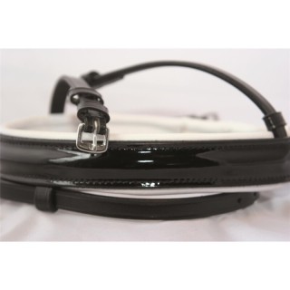 Hans Melzer Horse Equipment Hans Melzer Reithalfter breit LACK englisch kombiniert weiß unterlegt VB/ COB (Vollblut)